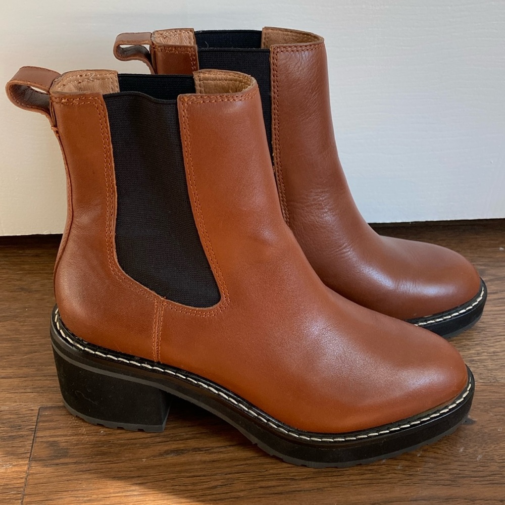 Madewell Lugsole Chelsea Boots Brown Leather